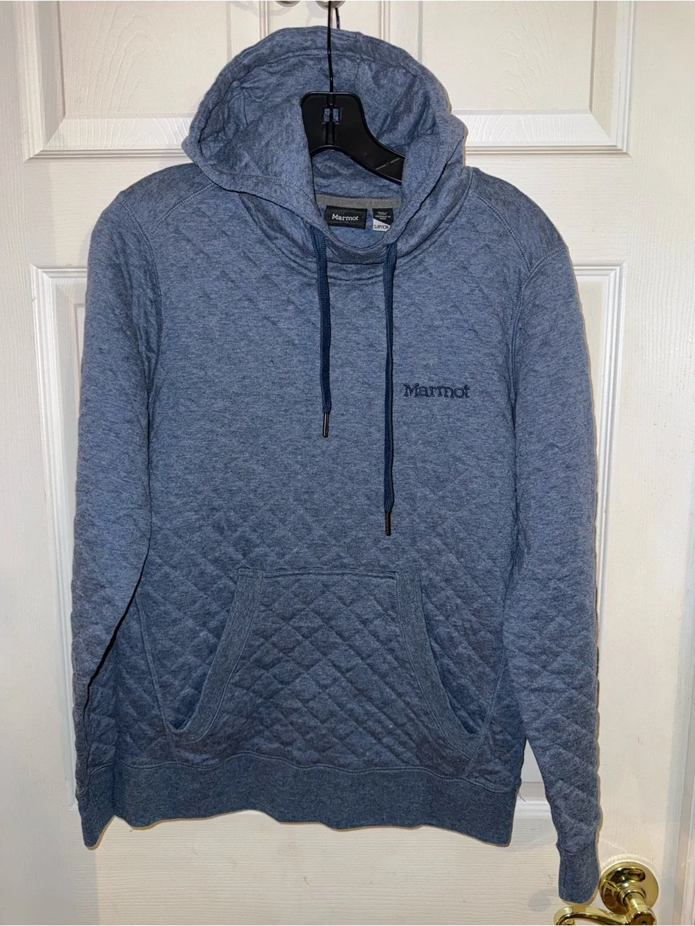 Marmot $90 Golden Quilted Blue Pullover Embroidered Hoodie Small - Picture 2 of 4